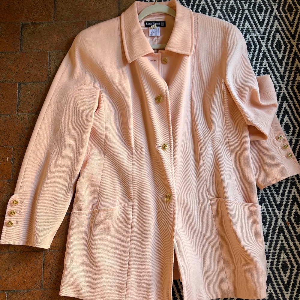 Louis Féraud Vintage Blush Pink Wool Jacket & Skirt Suit Set | Gold Buttons | EU